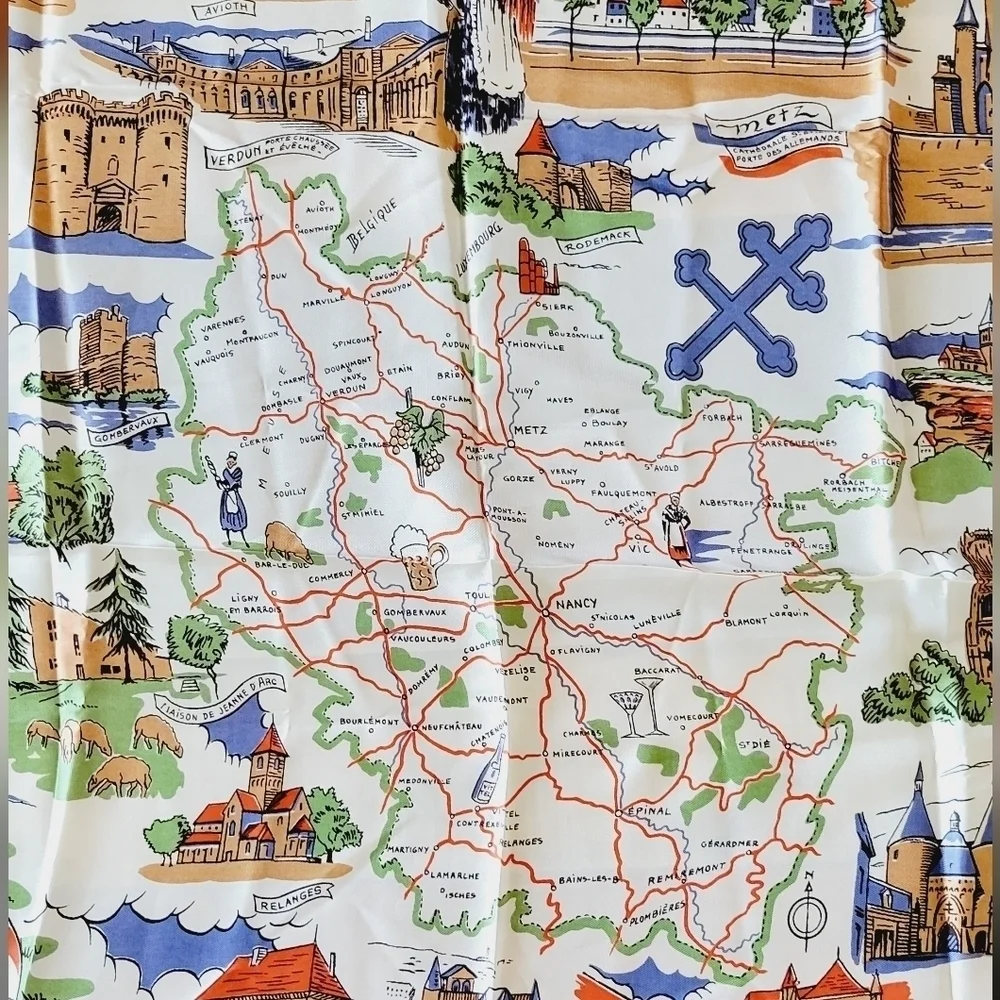 France map silky fabric acetate cream‎ color scarve with map